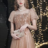 Cute tulle sequins long A line prom dress evening dress - Thumbnail 5