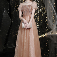 Cute tulle sequins long A line prom dress evening dress - Thumbnail 6