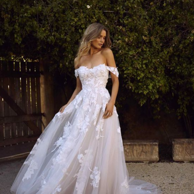 Gorgeous off the shoulder tulle lace wedding dresses - Thumbnail 4