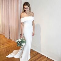 Simple Mermaid Off the Shoulder Satin Wedding Dresses - Thumbnail 1