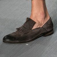 Handamade Men Beautifully Manufacture Gray Black Tone Fring Loafer Shoes, Men Wingtip Oxfords Loafers Moccasin Shoes - Thumbnail 1