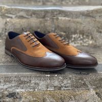 Mens Fashion Summer Wingtip Brown Leather Suede Formal Handmade Collection For Mens - Thumbnail 1