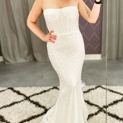 Sparkly mermaid sweetheart white sequin wedding dresses - Thumbnail 2