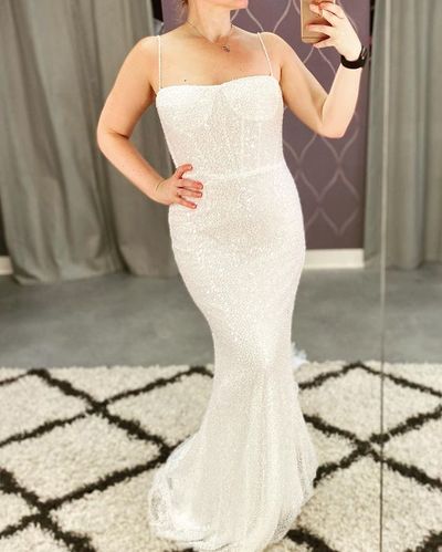 Sparkly Mermaid Sweetheart White Sequin Wedding Dresses