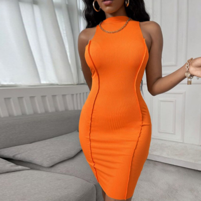 Solid color sleeveless vest package hip sexy dress - Thumbnail 3