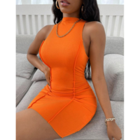 Solid Color Sleeveless Vest Package Hip Sexy Dress - Thumbnail 1