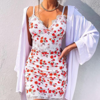 Floral Fashion Sling Sexy V-Neck Sleeveless Dress - Thumbnail 1