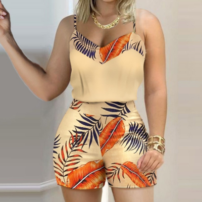 Temperament printed sleeveless vest shorts set