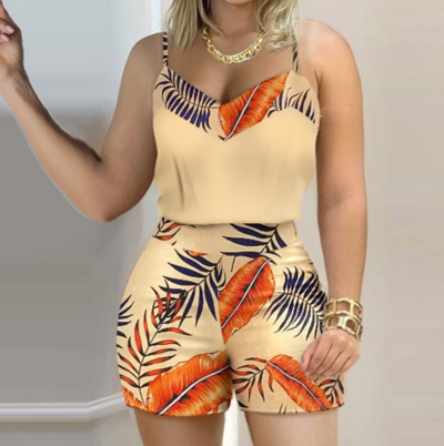 Temperament Printed Sleeveless Vest Shorts Set