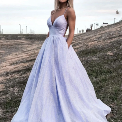 V neck backless sparkly evening dresses,sexy prom dress - Thumbnail 4