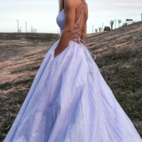 V Neck Backless Sparkly Evening Dresses,sexy prom dress - Thumbnail 1