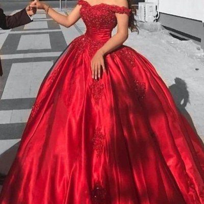 Off the shoulder ball gown long prom dress with applique  - Thumbnail 4