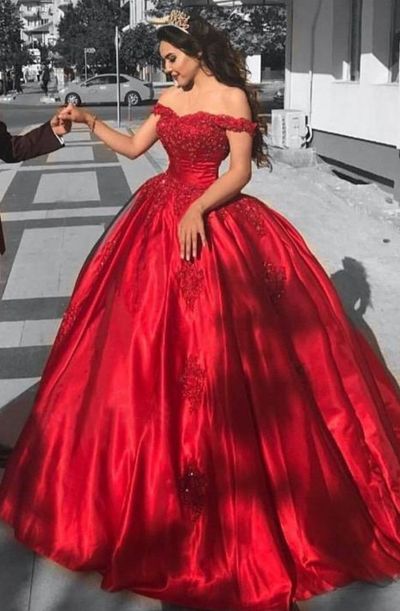 Off the Shoulder Ball Gown Long Prom Dress With Applique 