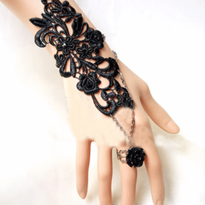 Black lace gothic victorian black slave ring bracelet