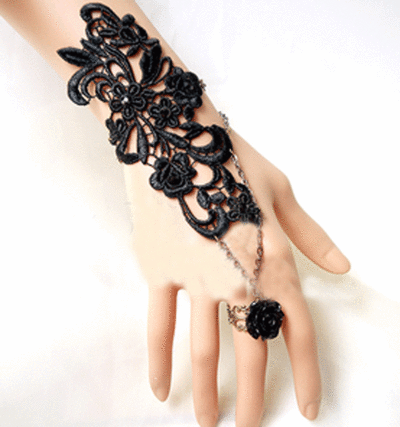 BLACK Lace Gothic Victorian Black Slave Ring Bracelet