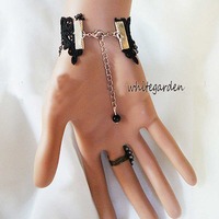 FREE SHIP-BLACK Lace Floral Gothic Lace Slave Bracelet/Gloves - Thumbnail 1