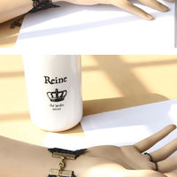 FREE SHIP -GOTH BLACK LACE APPLIQUE ROCOCO VICTORIAN SLAVE BRACELET WITH BLACK SATIN ROSES - Thumbnail 1