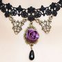 FREE SHIP - BLACK GOTHIC GOTH FRENCH VENICE LACE PURPLE FLOWER PATCH NECKLACE BRACELET SET-2