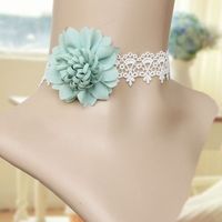 FREE SHIP -WHITE LACE BLUE FLOWER GOTH BEACH NECKLACE SLAVE BRACELET SET ANKLE SET - Thumbnail 1