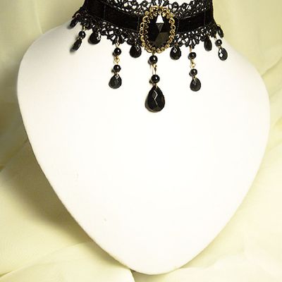 Romantic goth lace choker copper neck black rococo party handmade necklace