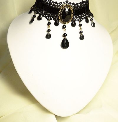 ROMANTIC GOTH LACE CHOKER COPPER NECK BLACK ROCOCO PARTY HANDMADE NECKLACE