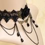 LACE CROCHET ROSE FLOWER GOTHIC BLACK WOOD BEADED CHOKER NECKLACE-1