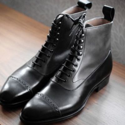 Mens luxury black leather oxfords cap toe ankle high dress handmade boot - Thumbnail 2