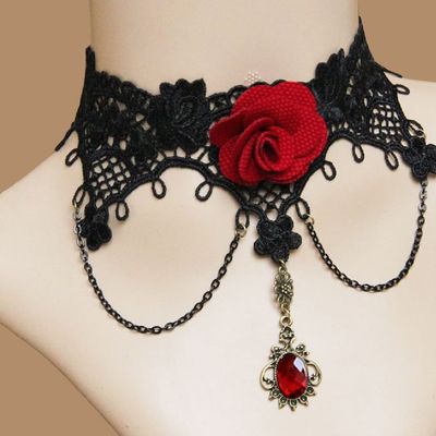 Romantic gothic lace black choker tassel neck collar handmade necklace