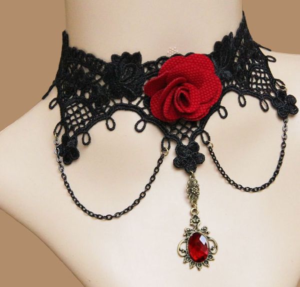 ROMANTIC GOTHIC LACE BLACK CHOKER TASSEL NECK COLLAR HANDMADE NECKLACE