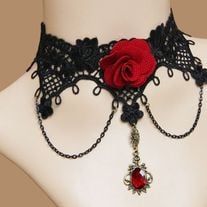 ROMANTIC GOTHIC LACE BLACK CHOKER TASSEL NECK COLLAR HANDMADE NECKLACE