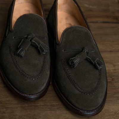 Black suede dress handmade loafers slips on tassels formal shoes