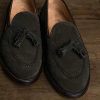 Black Suede Dress Handmade Loafers Slips ON Tassels Formal Shoes - Thumbnail 1