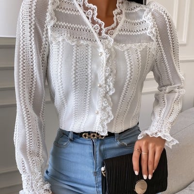 Design v-neck lace long-sleeved shirt top