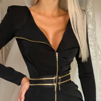 Long Sleeve Women'S Black Zipper Dress - Thumbnail 6