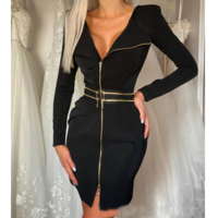 Long Sleeve Women'S Black Zipper Dress - Thumbnail 7