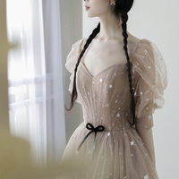 Cute tulle long A line prom dress evening dress - Thumbnail 2