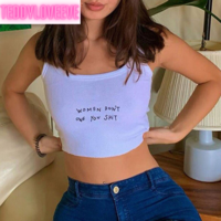 Cute Knit Indie Letter Embroidery Black White Tank Top Crop Top Sleeveless Shirt Goth Punk Casual E-Girl Kawaii Korean Japanese Harajuku Streetwear - Thumbnail 4