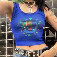 Cute Graphic Cartoon Print Retro Aesthetic Sleeveless Shirt Crop Top Tank Rib Knit Goth Punk Casual E-Girl Kawaii Korean Japanese Harajuku Streetwear - Thumbnail 2
