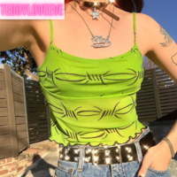 Cute Spider Skull Mesh Transparent See Through Camisole Tank Crop Top Sleeveless Goth Punk Casual E-Girl Kawaii Korean Japanese Harajuku Streetwear - Thumbnail 3