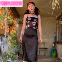 Cute Spider Skull Mesh Transparent See Through Camisole Tank Crop Top Sleeveless Goth Punk Casual E-Girl Kawaii Korean Japanese Harajuku Streetwear - Thumbnail 5