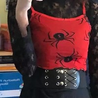 Cute Spider Skull Mesh Transparent See Through Camisole Tank Crop Top Sleeveless Goth Punk Casual E-Girl Kawaii Korean Japanese Harajuku Streetwear - Thumbnail 9