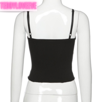 Cute Sexy Black Skull Embroidery Sleeveless Shirt Crop Top Tank Camisole Spaghetti Goth Punk Casual E-Girl Kawaii Korean Japanese Harajuku Streetwear - Thumbnail 3