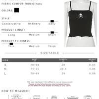 Cute Sexy Black Skull Embroidery Sleeveless Shirt Crop Top Tank Camisole Spaghetti Goth Punk Casual E-Girl Kawaii Korean Japanese Harajuku Streetwear - Thumbnail 1