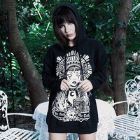 Cute Black Witch Anime Girl Cartoon Print Hoodie Sweater Sweatshirt Pullover Shirt Goth Punk E-Girl Kawaii Korean Japanese Harajuku Streetwear - Thumbnail 8