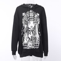 Cute Black Witch Anime Girl Cartoon Print Hoodie Sweater Sweatshirt Pullover Shirt Goth Punk E-Girl Kawaii Korean Japanese Harajuku Streetwear - Thumbnail 9