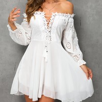 Solid Color Embroidered Chiffon Princess Dress - Thumbnail 1