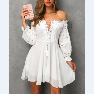 Solid color embroidered chiffon princess dress - Thumbnail 1