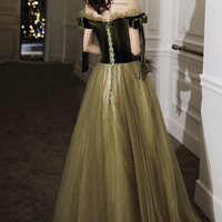 Green tulle long A line prom dress evening dress - Thumbnail 5