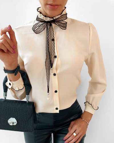 Bow-Knot Chiffon Long-Sleeved Shirt Top