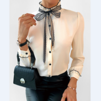 Bow-Knot Chiffon Long-Sleeved Shirt Top - Thumbnail 1